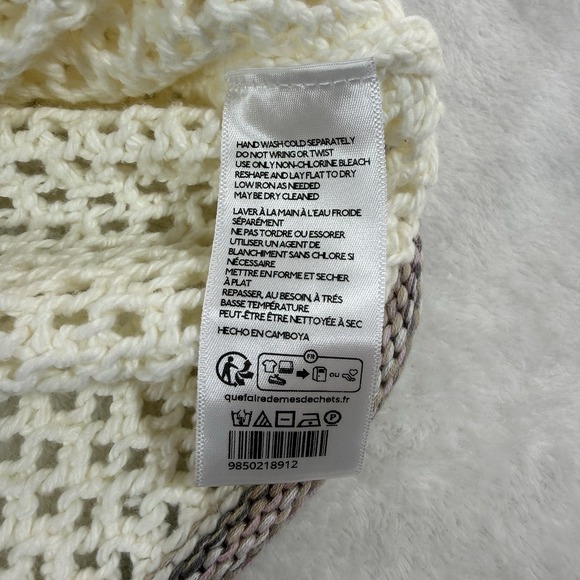 NWT Free People Hidden Tropics Sweater Ivory Purple Trim Open Knit Sz MD Boho - Picture 10 of 13